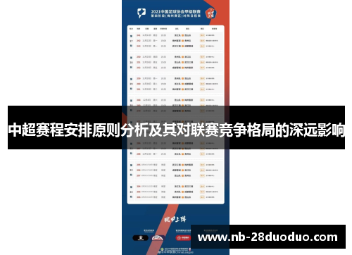 中超赛程安排原则分析及其对联赛竞争格局的深远影响